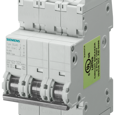 Small circuit breaker 240V 14kA, 3 pole, C, 3A, depth=70mm, according to UL 489