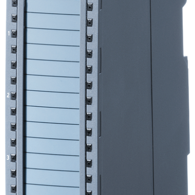 SIMATIC S7-1500 AQ 8xU/I HS 35 mm, with oversampling operation mode including power supply components, cable clamps, and shielded terminals