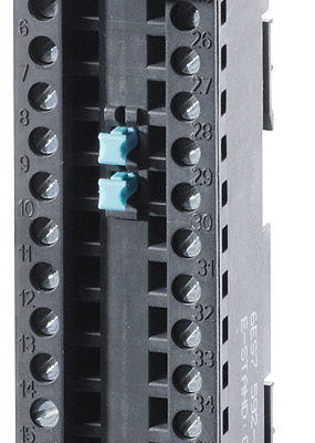 SIMATIC S7-1500, front connector, screw terminal technology, 40 pins for 35mm wide modules, includes 4 potential bridges and cable ties.