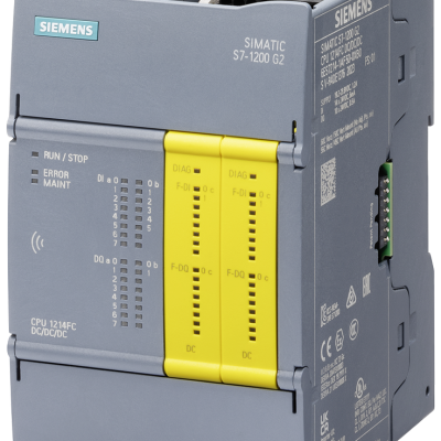 SIMATIC S7-1200 G2: Fail-safe, compact CPU 1214FC DC/DC/DC; Power supply: DC 20.4-28.8V; Onboard I/O: 14x DI 24V DC; 10x DO 24V DC; Memory: Program 300 KB, Data: 750 KB, Retentive memory: 20 KB