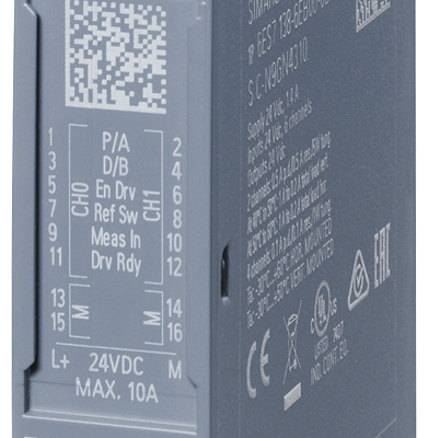 SIMATIC ET 200SP, TM PTO 2x24V, interface module for stepper drive, 2-channel pulse sequence output, PTO: 24V DC, 2 DI, 1 DQ 24VDC per channel, suitable for A0 type base unit