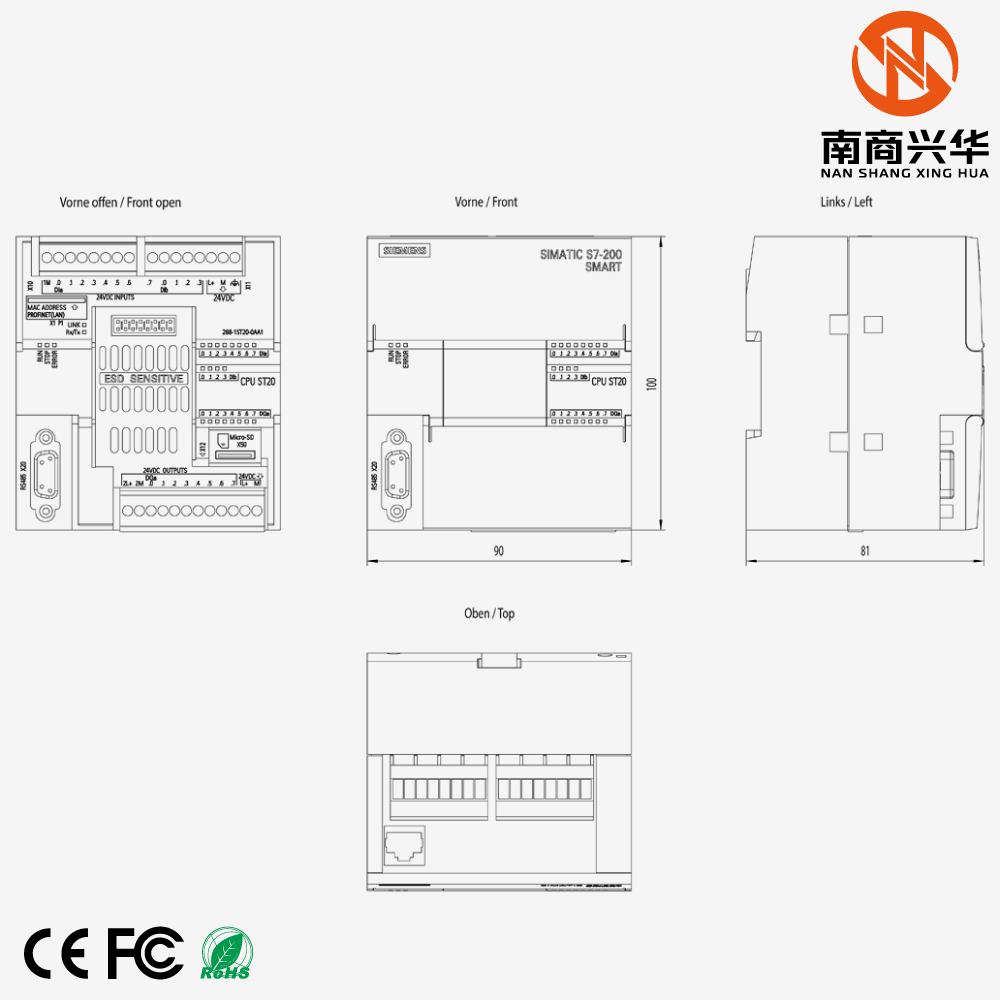 SIMATIC S7-200 SMART, CPU ST20, Standard CPU Module, Transistor Output, 24 V DC Power Supply, 12 Inputs/8 Outputs - Image 2